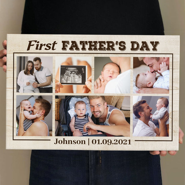 First Father's Day, Custom Photo, Personalized Name Canvas Wall Art