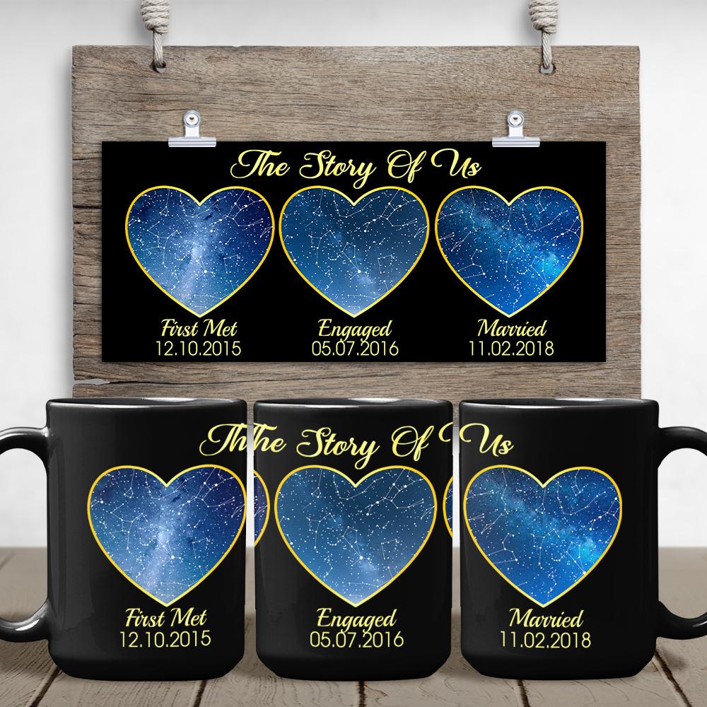 First Met Engaged Married Custom Star Map And Text Black Mug