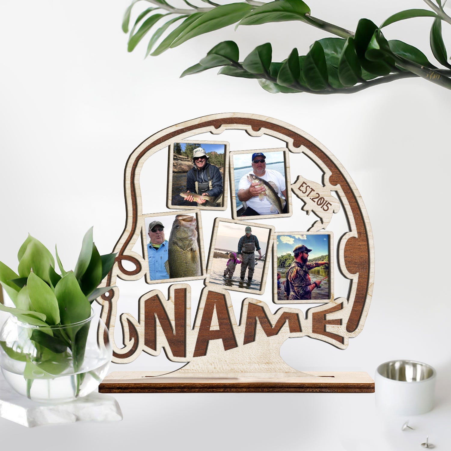 Fishing, Custom Photo, Personalized Name, Wooden Plaque 3 Layers