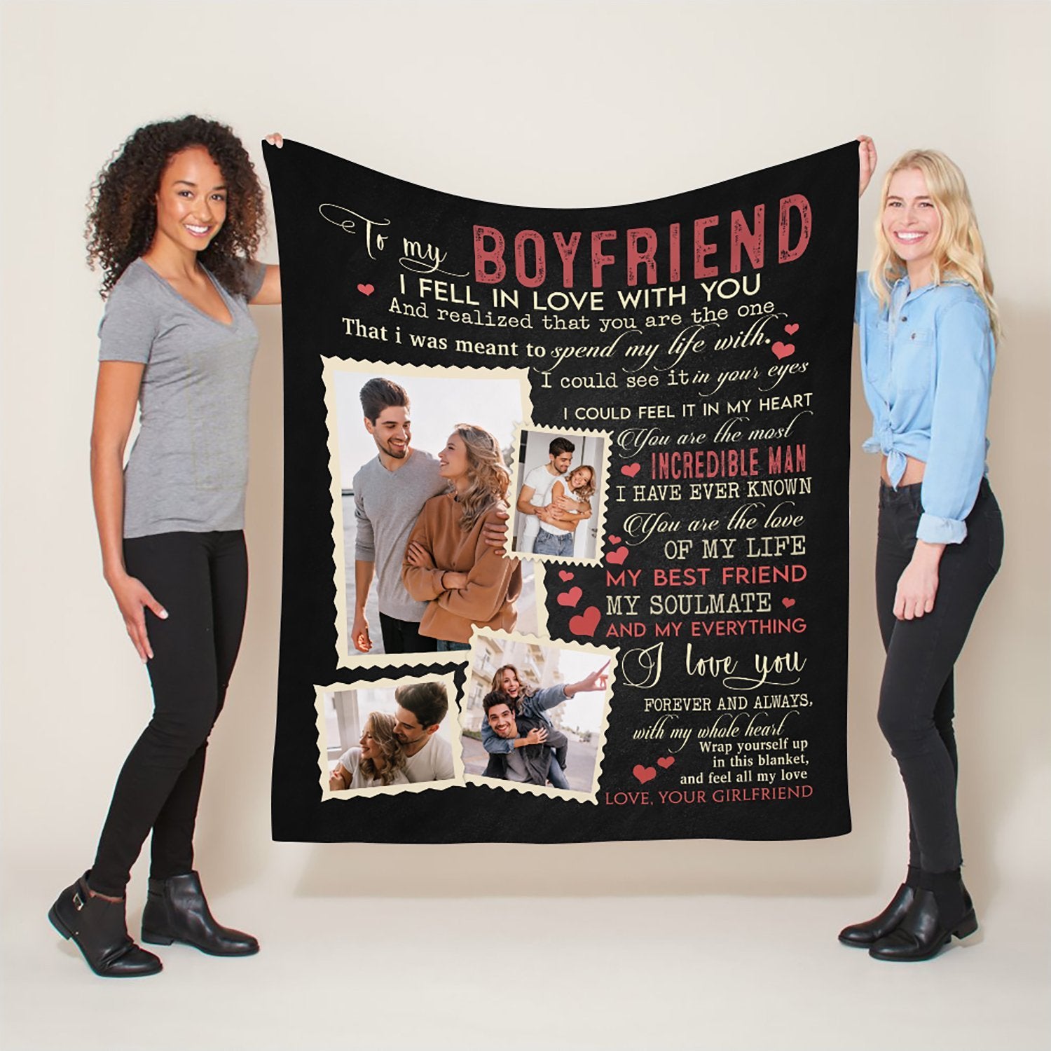 Gift For Boyfriend, Custom Photo And Text Letter Blanket