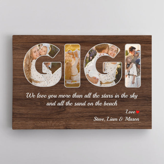 GIGI Custom Photo - Personalized Dark Wood Background Canvas