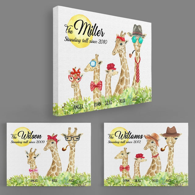 Giraffe Family Member Personalized Canvas