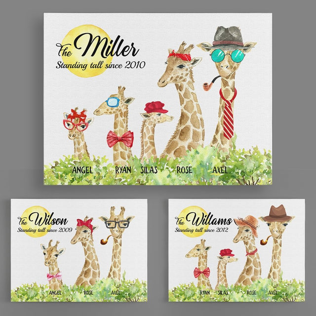 Giraffe Family Member Personalized Canvas