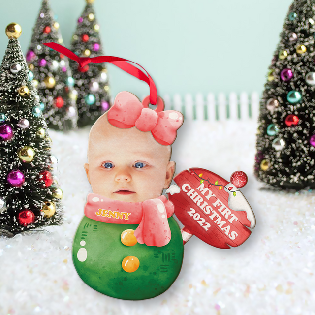Custom Photo, Personalized Name And Text, Ornament For Baby, Baby's First Christmas, Christmas Girl Roly-Poly, Christmas Shape Ornament 2 Sides