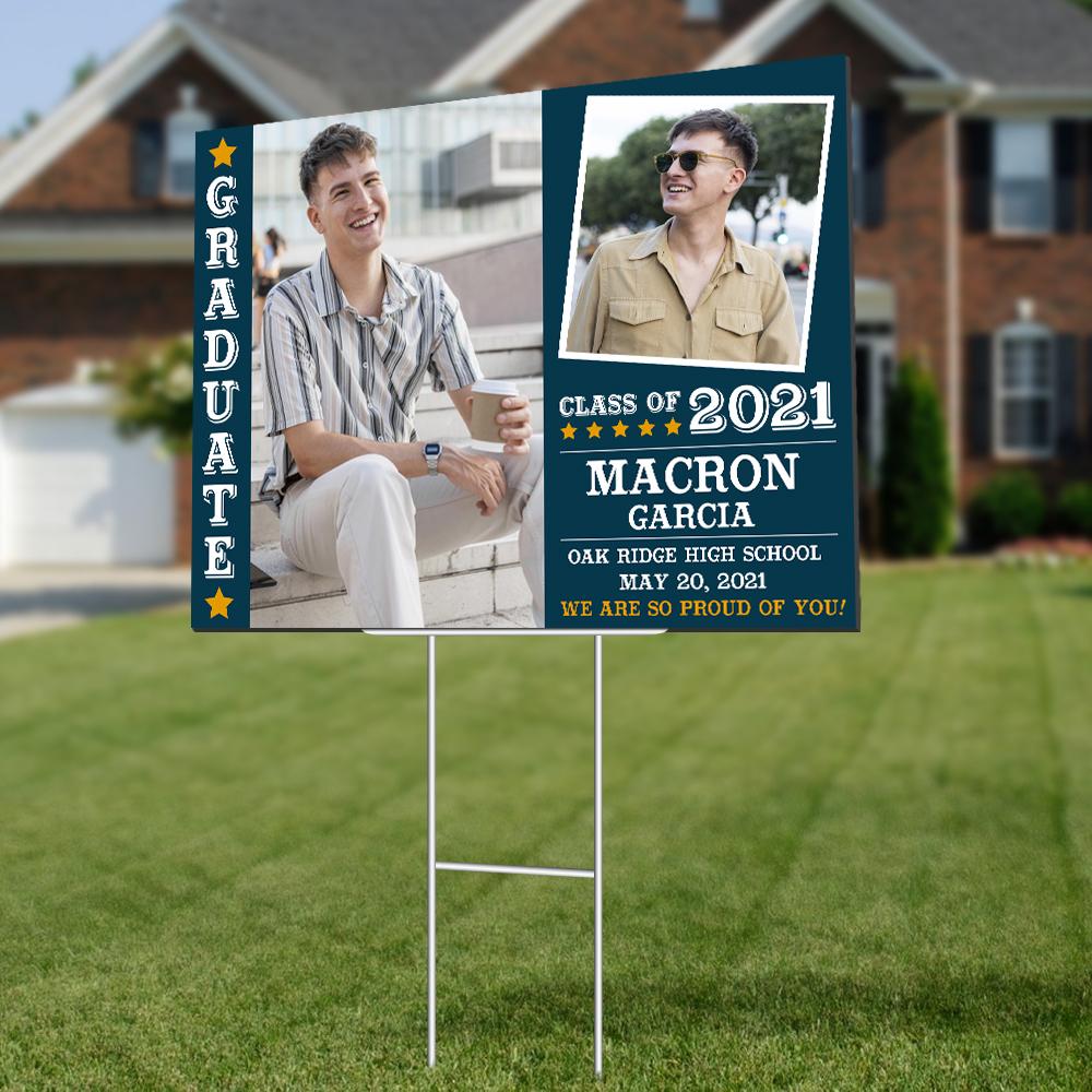 Graduate Class Of 2021, Custom Photo, 2 Pictures, Personalized Text Yard Sign