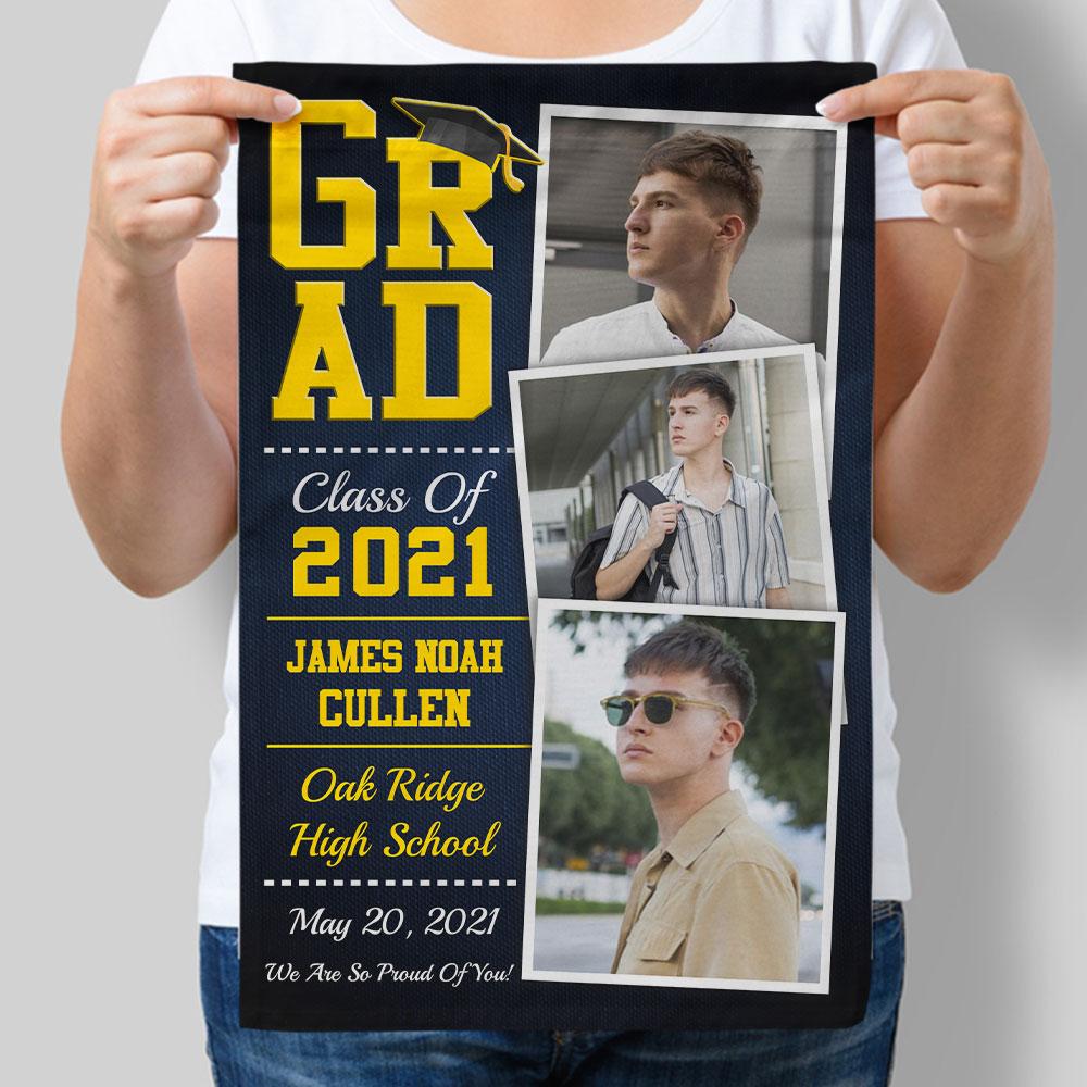 Graduate Class Of 2021, Custom Photo, 3 Pictures, Custom Name And Text Garden Flag
