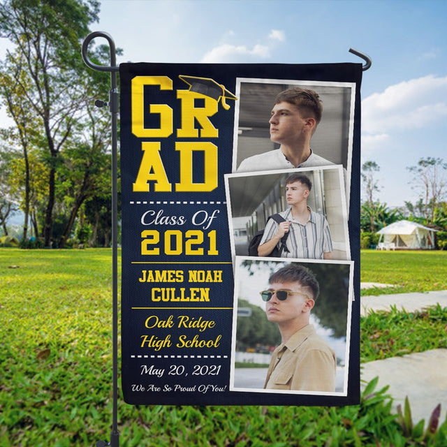 Graduate Class Of 2021, Custom Photo, 3 Pictures, Custom Name And Text Garden Flag