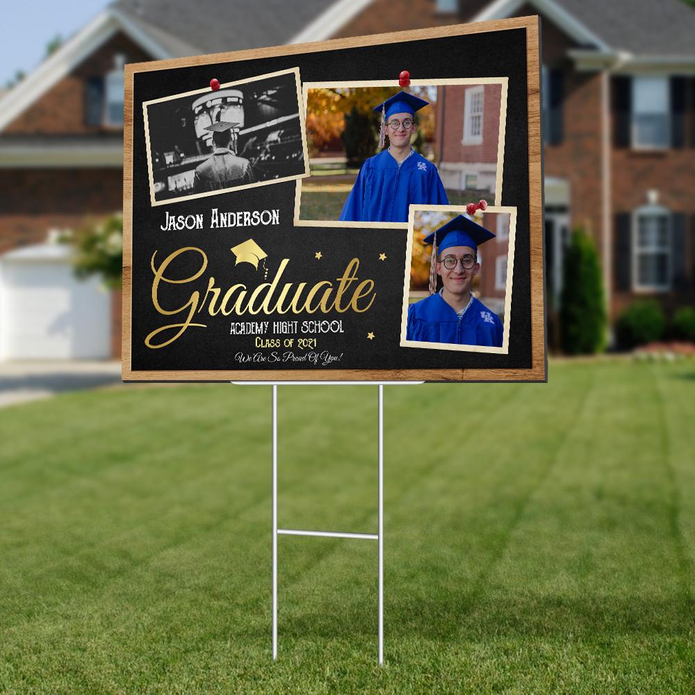 Graduate, Class Of 2021, Custom Photo, 3 Pictures, Custom Text Yard Sign