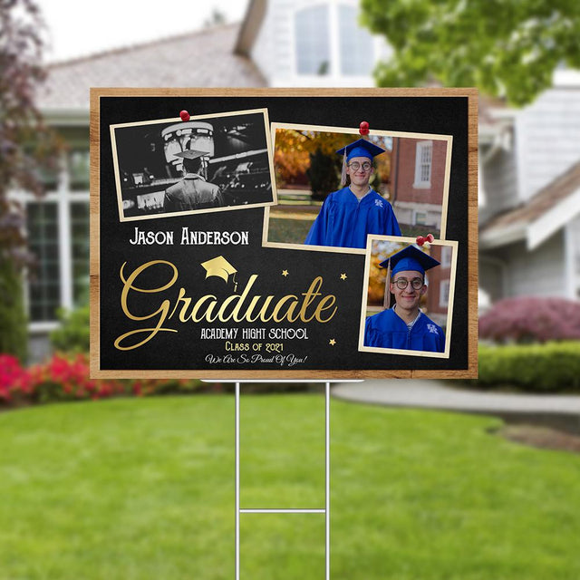 Graduate, Class Of 2021, Custom Photo, 3 Pictures, Custom Text Yard Sign