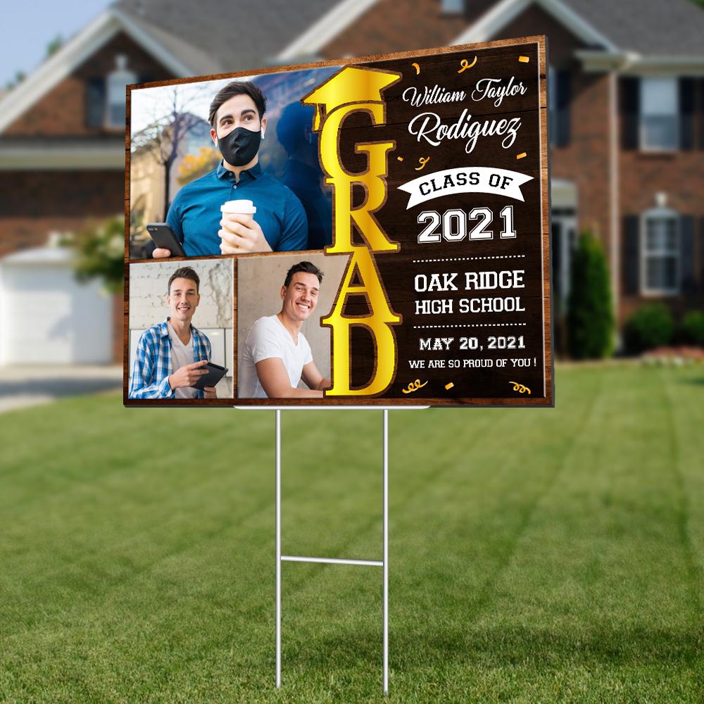 Graduate Class Of 2021, Custom Photo, 3 Pictures, Personalized Text Yard Sign