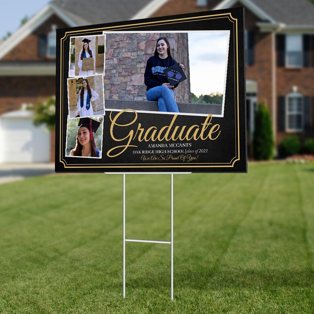 Graduate, Class Of 2021, Custom Photo, 4 Pictures, Personalized Text Yard Sign