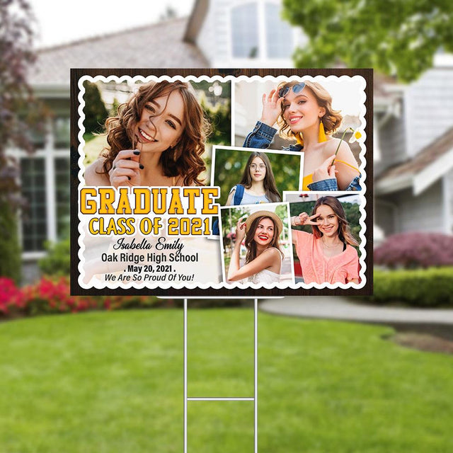 Graduate Class Of 2021, Custom Photo, 5 Pictures, Personalized Text Yard Sign