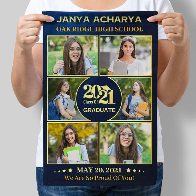 Graduate Class Of 2021, Custom Photo, 6 Pictures, Custom Name And Text Garden Flag