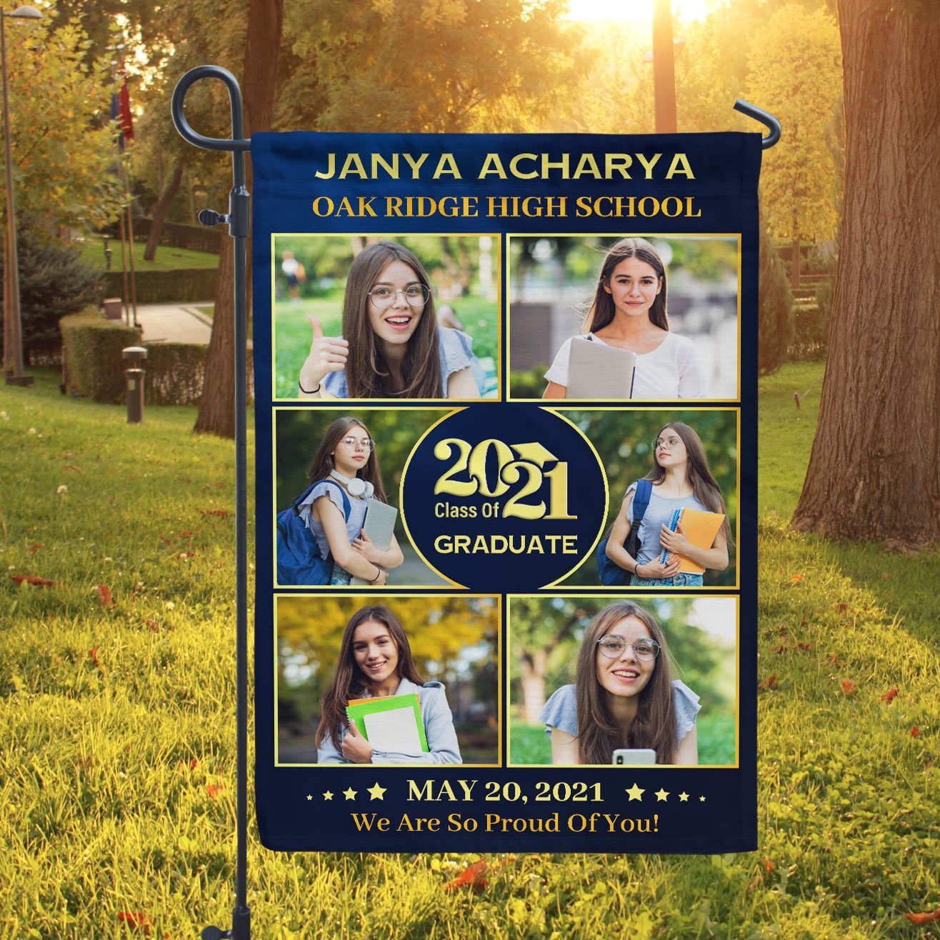 Graduate Class Of 2021, Custom Photo, 6 Pictures, Custom Name And Text Garden Flag