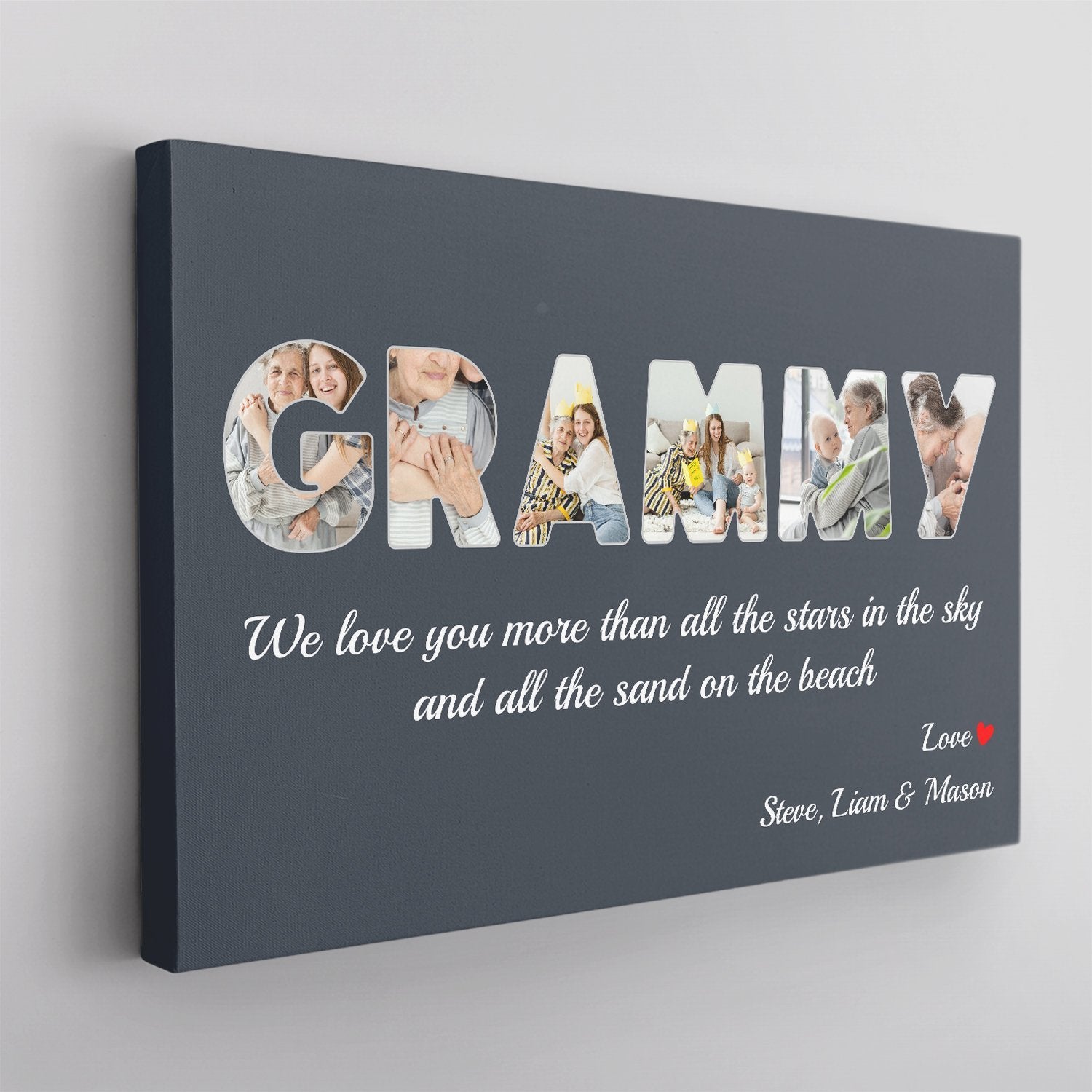 Grammy Custom Photo - Personalized Name And Text Canvas Wall Art