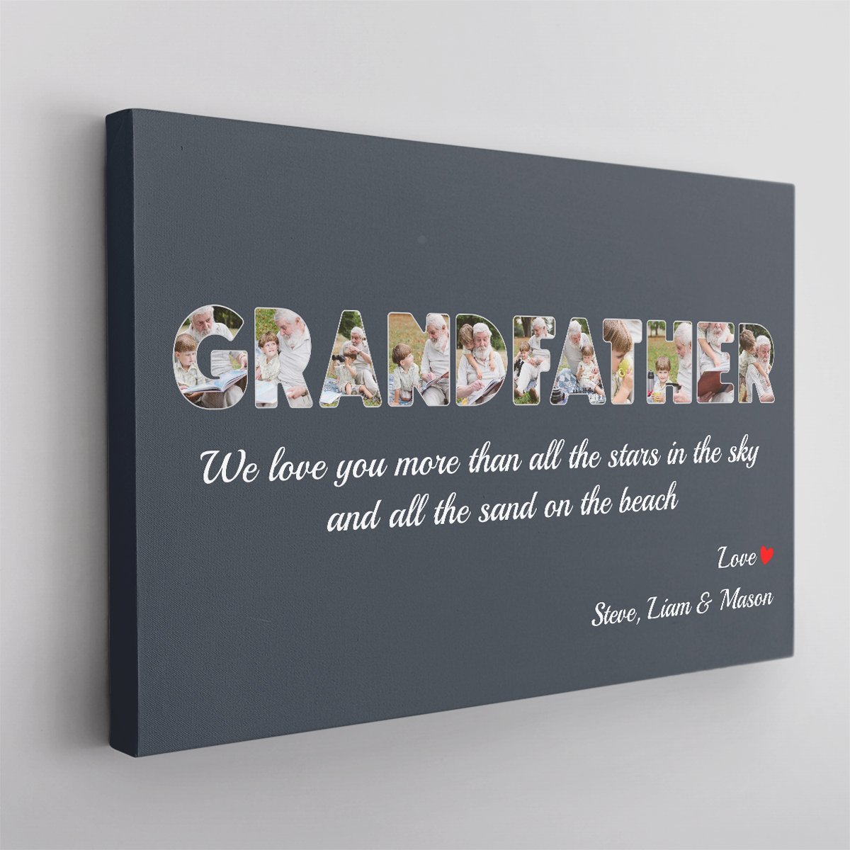 Grandfather Custom Photo - Personalized Name And Text Canvas Wall Art