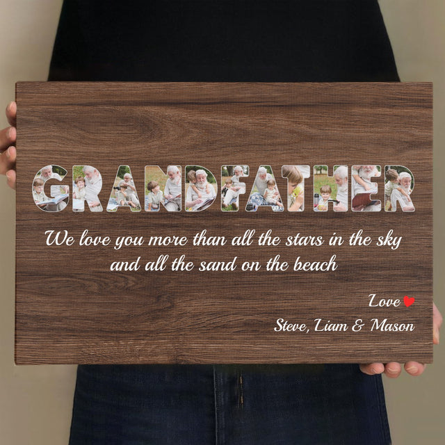Grandfather Custom Photo - Personalized Name And Text Canvas Wall Art