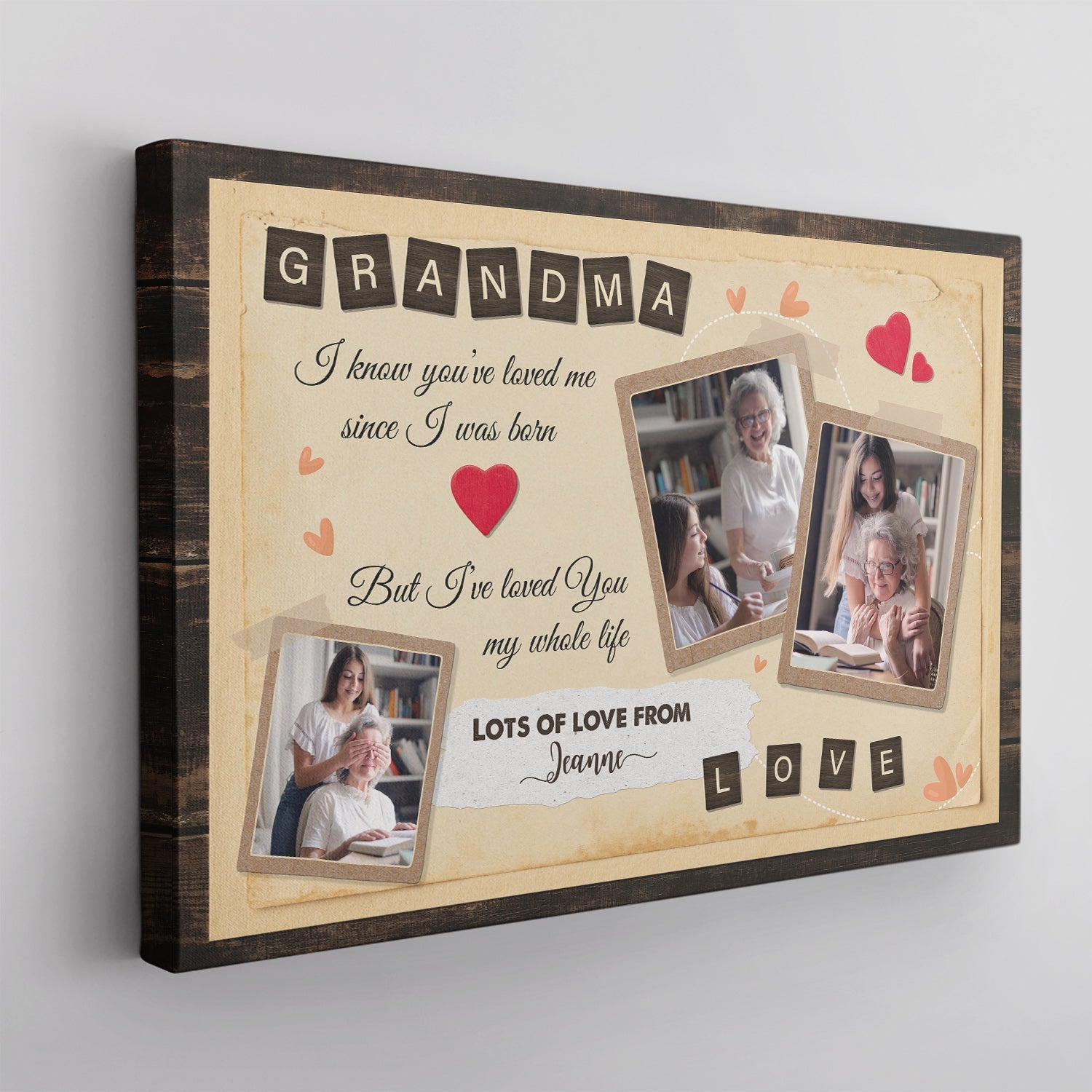 Grandma, Always Love You, Custom Photo, Personalized Name And Text Canvas Wall Art