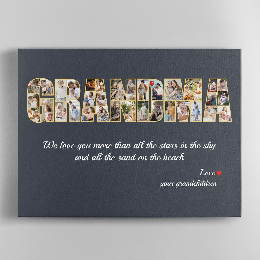 Grandma Custom Photo Collage, 34 Pictures, Personalized Name And Text Canvas Wall Art