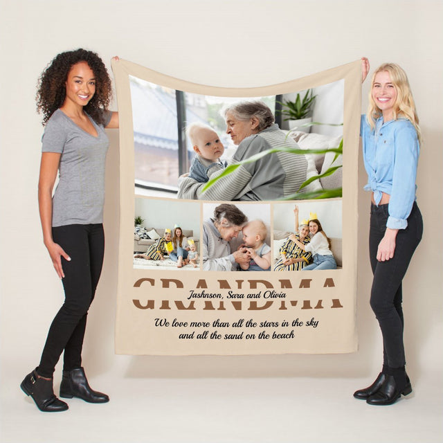 Grandma Custom Photo, Personalized Name And Text Blanket