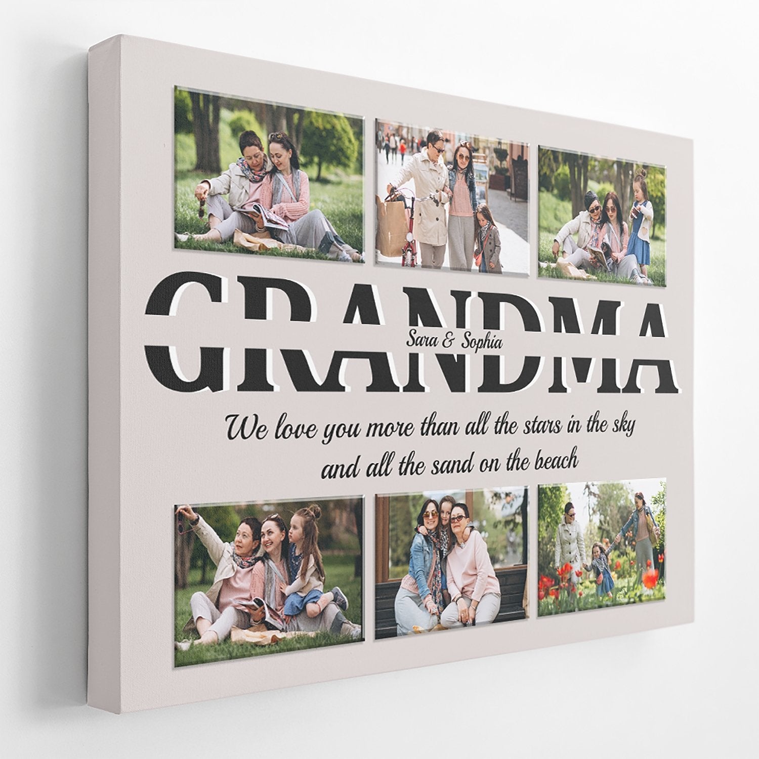 Grandma Custom Text and Photo - Personalized Light Grey Background Canvas