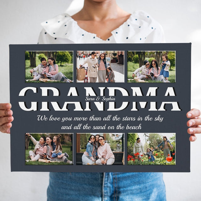 Grandma Custom Text and Photo - Personalized Navy Vintage Background Canvas