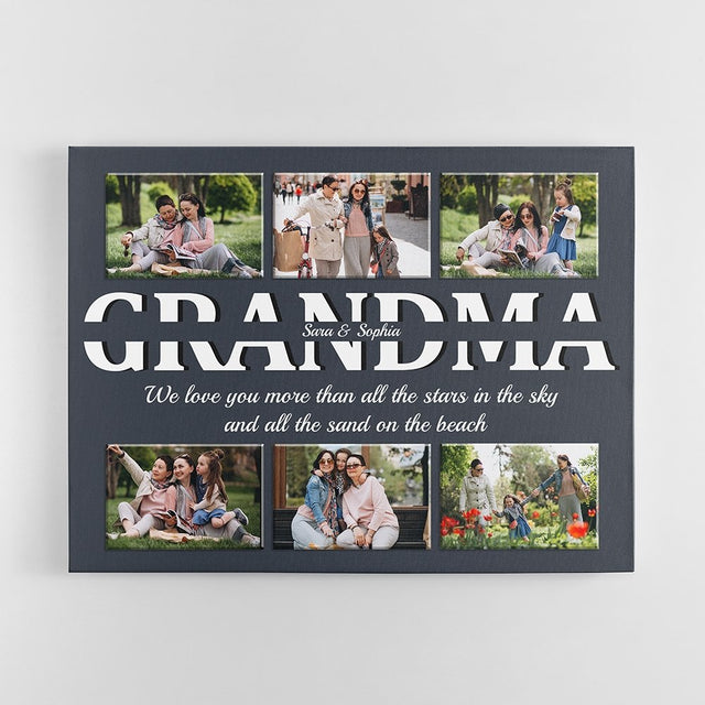 Grandma Custom Text and Photo - Personalized Navy Vintage Background Canvas