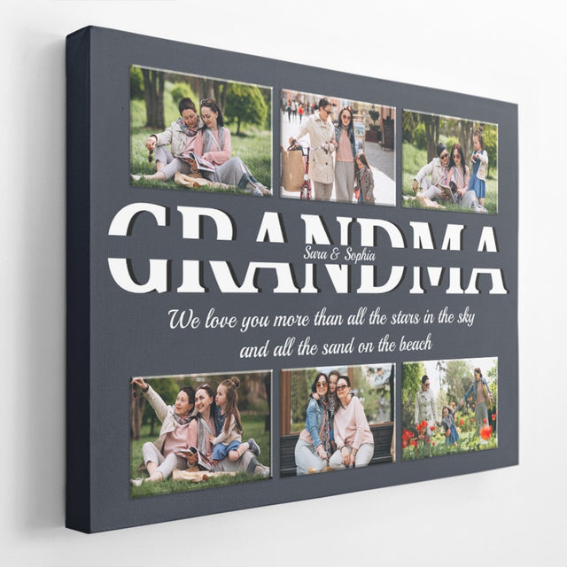 Grandma Custom Text and Photo - Personalized Navy Vintage Background Canvas