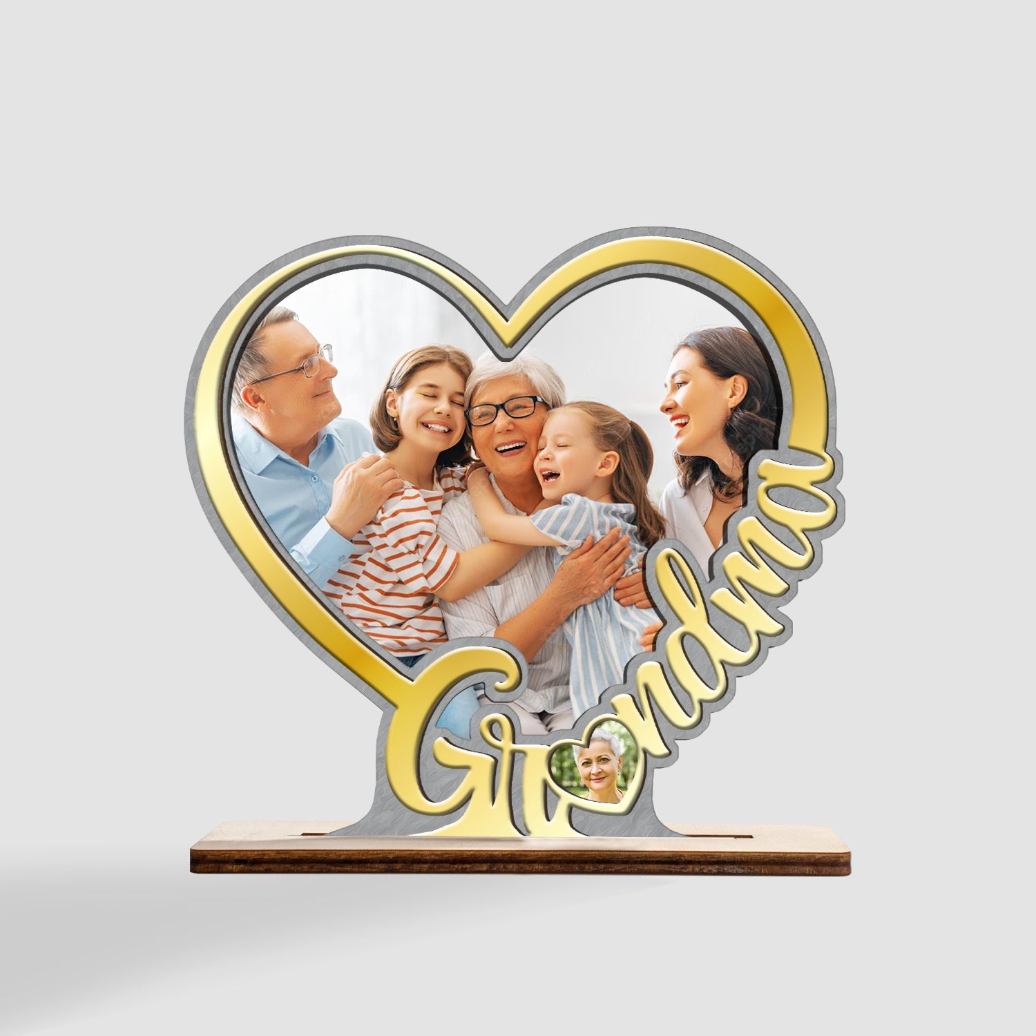 Grandma, Custom Wooden Plaque 3 Layers, Custom Photo, Heart Shape