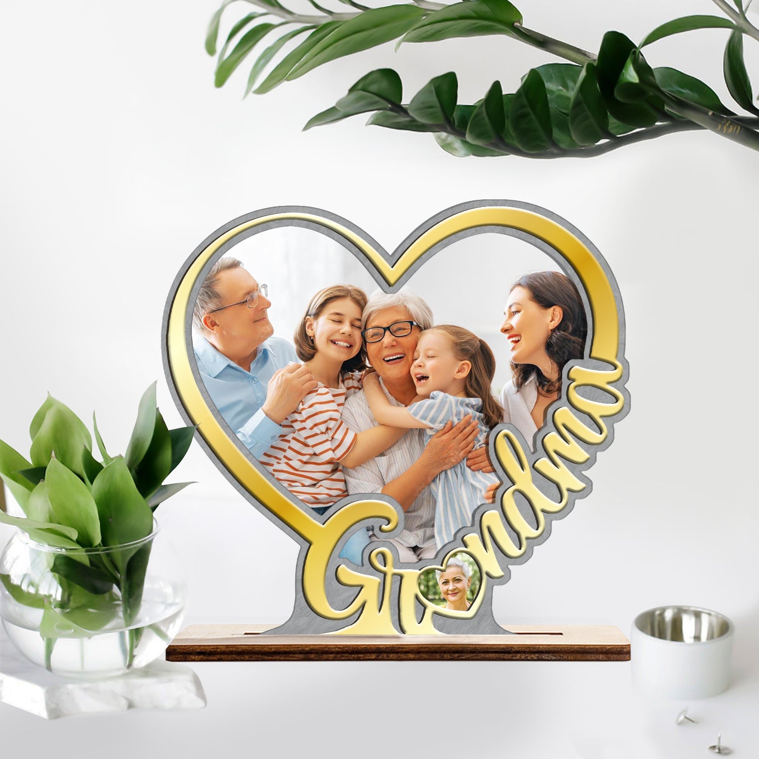 Custom Wooden Plaque 3 Layers, Customizable Photo And Name, Hearts Sha