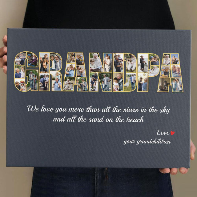 Grandpa Custom Photo Collage, 33 Pictures, Personalized Name And Text Canvas Wall Art
