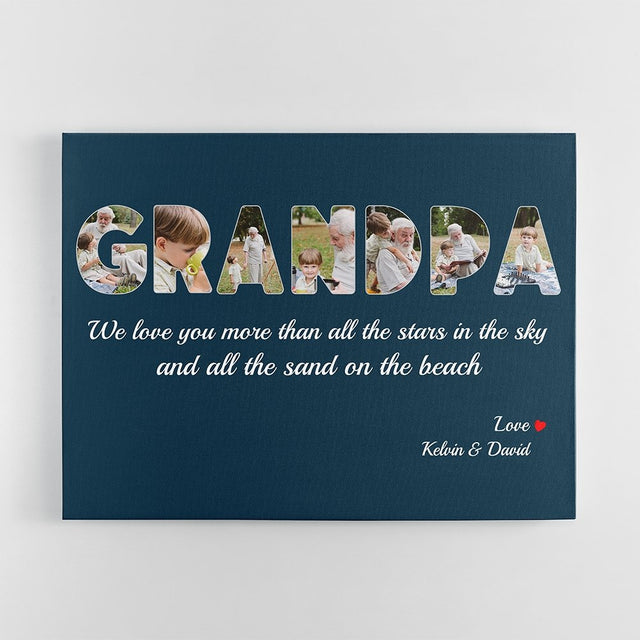 Grandpa Custom Photo - Personalized Blue Whale Background Canvas