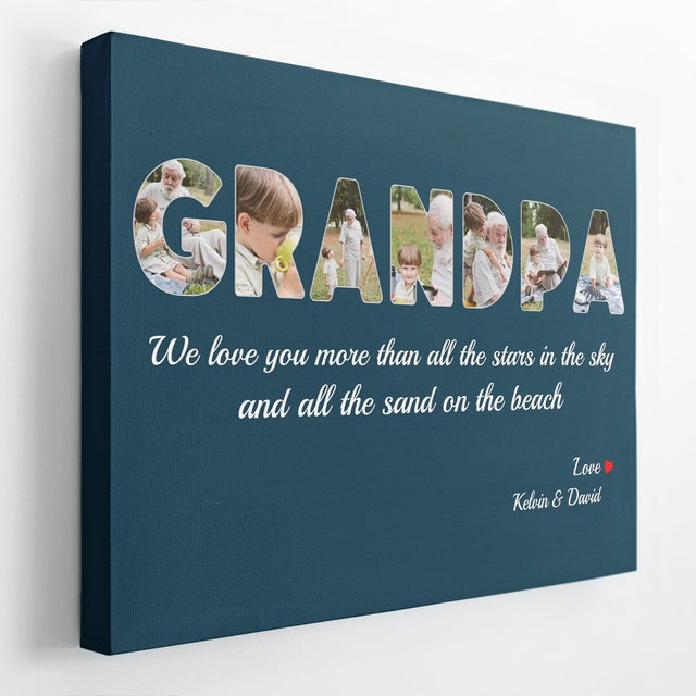 Grandpa Custom Photo - Personalized Blue Whale Background Canvas