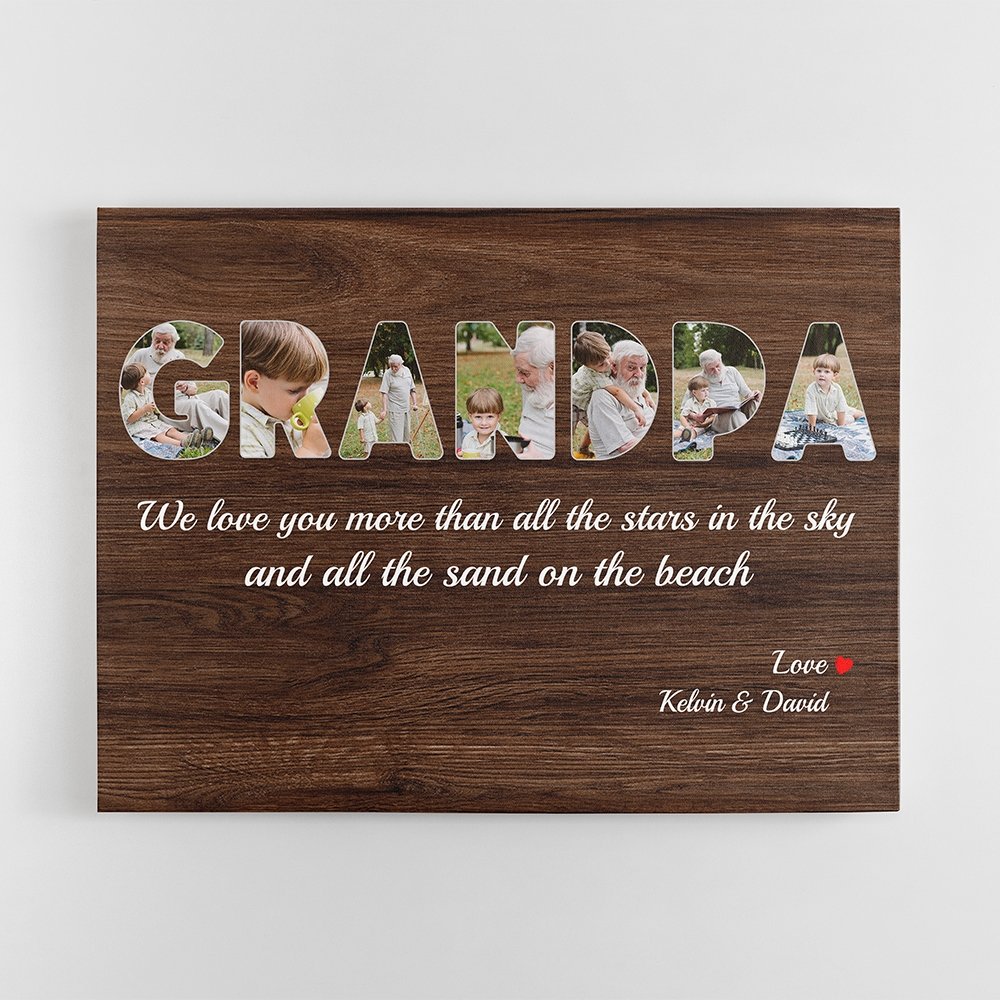 Grandpa Custom Photo - Personalized Dark Wood Background Canvas