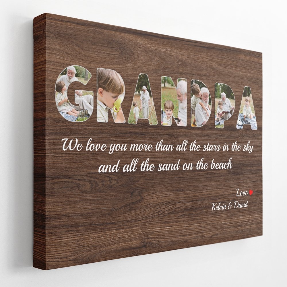 Grandpa Custom Photo - Personalized Dark Wood Background Canvas