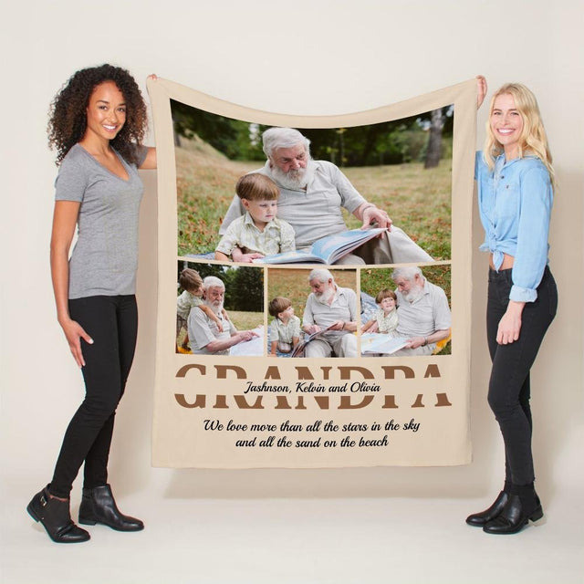 Grandpa, Custom Photo, Personalized Name And Text Blanket