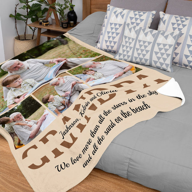 Grandpa, Custom Photo, Personalized Name And Text Blanket