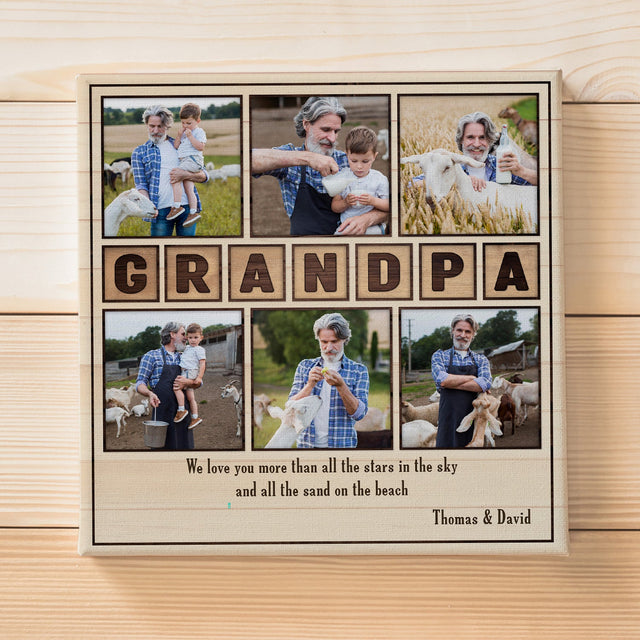 Grandpa, Custom Photo, Personalized Name And Text, Square Canvas