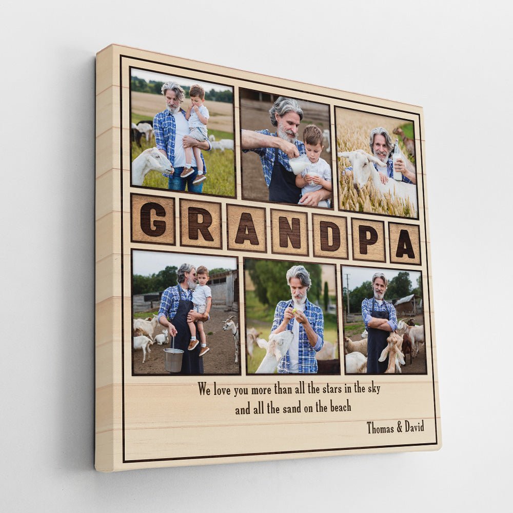 Grandpa, Custom Photo, Personalized Name And Text, Square Canvas