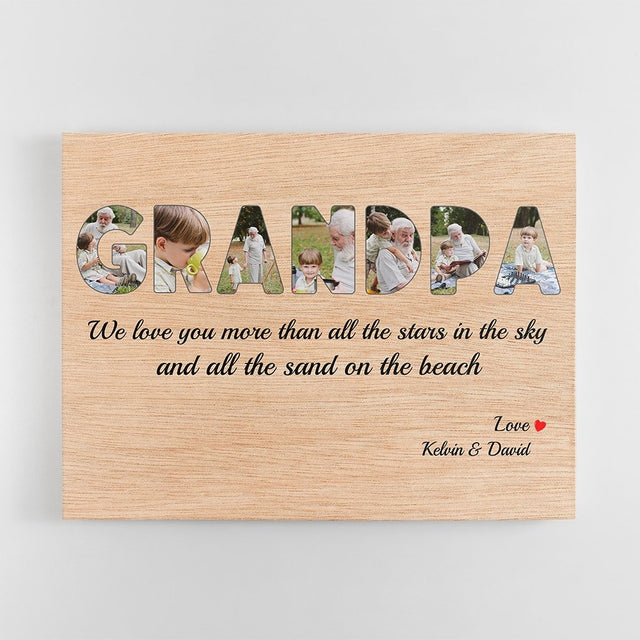 Grandpa Custom Photo - Personalized Wood Background Canvas