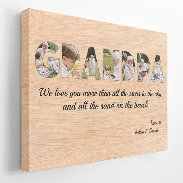 Grandpa Custom Photo - Personalized Wood Background Canvas