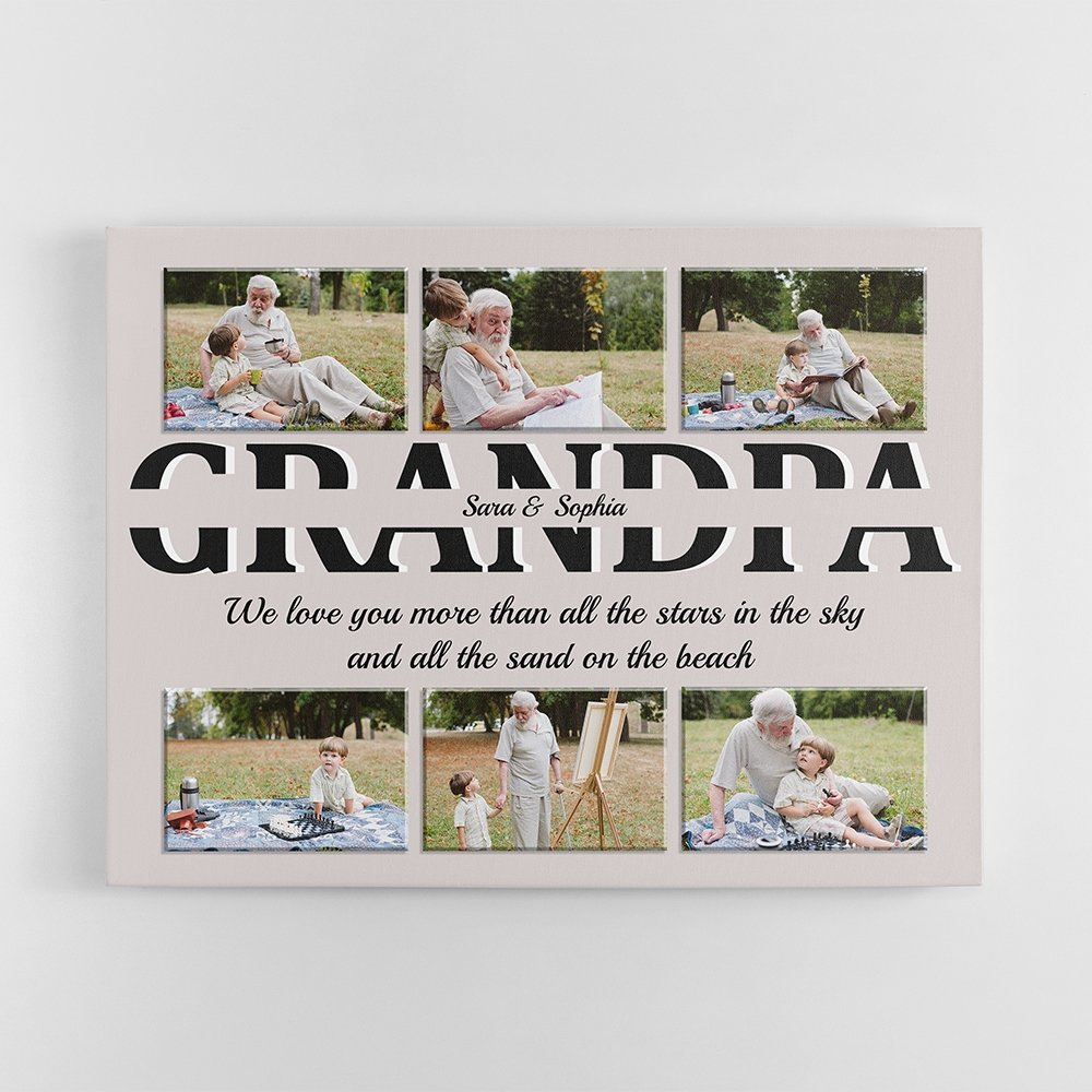 Grandpa Custom Text and Photo - Personalized Light Grey Background Canvas