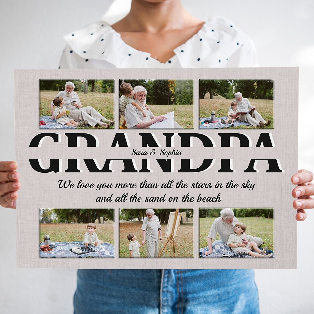 Grandpa Custom Text and Photo - Personalized Light Grey Background Canvas