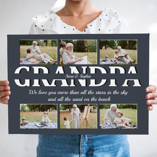 Grandpa Custom Text and Photo - Personalized Navy Vintage Background Canvas