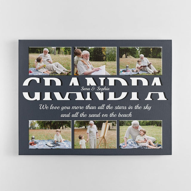 Grandpa Custom Text and Photo - Personalized Navy Vintage Background Canvas