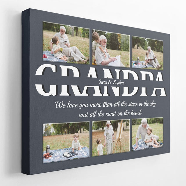 Grandpa Custom Text and Photo - Personalized Navy Vintage Background Canvas