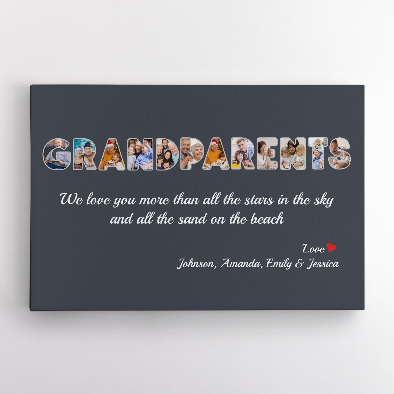 Grandparents Custom Photo - Personalized Name And Text Canvas Wall Art