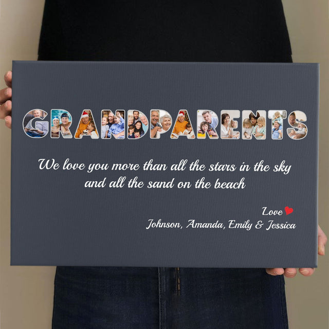 Grandparents Custom Photo - Personalized Name And Text Canvas Wall Art