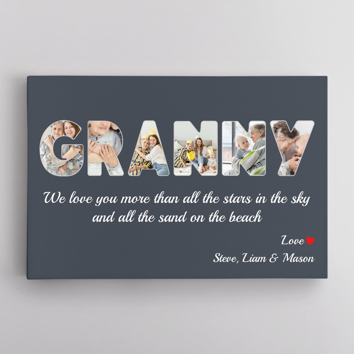 Granny Custom Photo - Personalized Name And Text Canvas Wall Art