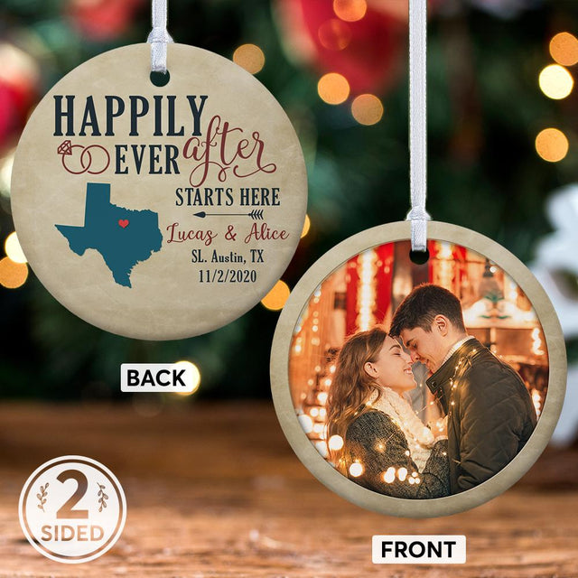 Happily Ever After Starts Here Custom Decorative Christmas Circle Ornament 2 Sided